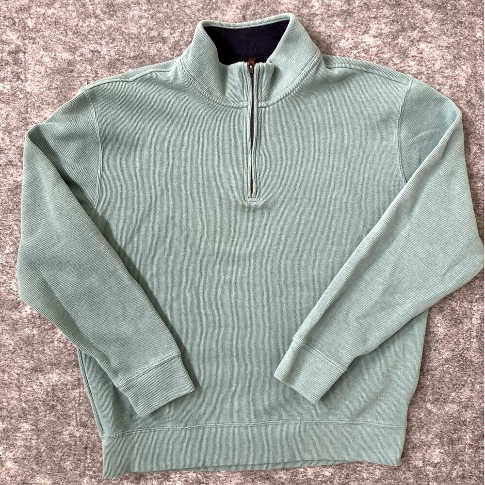 Land's End Sweater Mens Medium Quarter Zip Green Preppy Pullover